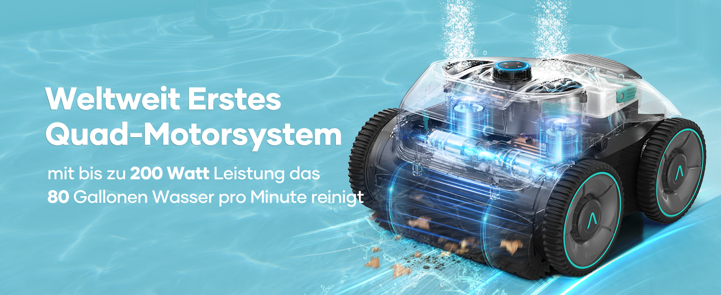 Бездротовий робот-пилосос для басейну AIPER з акумулятором, Quad-Motor, навігацією WavePath, очищенням водної лінії, 3 режимами, 150 хв автономності, для басейнів до 150 м²