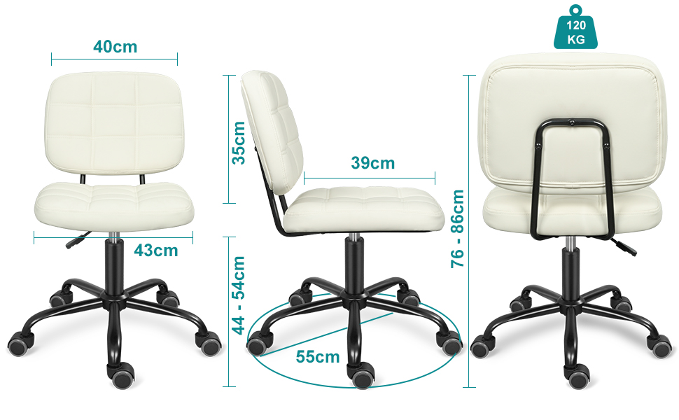 Офісний стілець без підлокітників Leader Accessories - регульована висота, ергономічний, для дому та офісу, білий, 86x55 см, до 120 кг