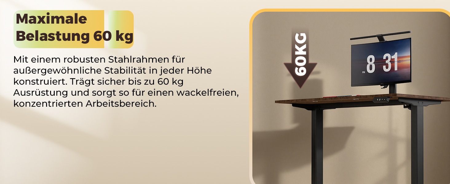 Регульований по висоті письмовий стіл 120x60 см з пам'яттю на 2 режими, стіл для домашнього офісу та геймінгу, колір вінтажний коричневий