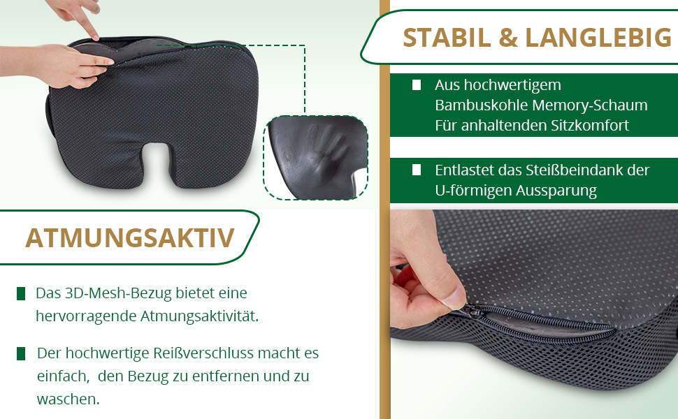 Подушка для сидіння EGOHOME з Memory Foam, клиноподібна для підтримки спини (70-90 кг), дихаюча, знімний чохол - для офісного крісла, стільця