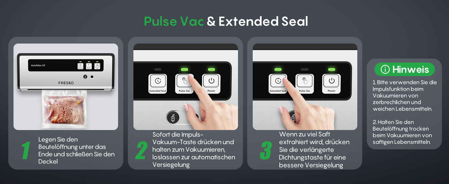 Вакууматор FRESKO Automax V2, автоматичний вакууматор для продуктів 140 Вт, подвійний гарячий шов, режими «сухий/вологий», чорний