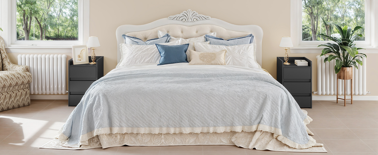 Приліжкові тумбочки YITAHOME (2 шт) з металевими ніжками та ручками, білий колір, 3 висувні ящики, 35 x 40 x 59 см, для спальні та вітальні