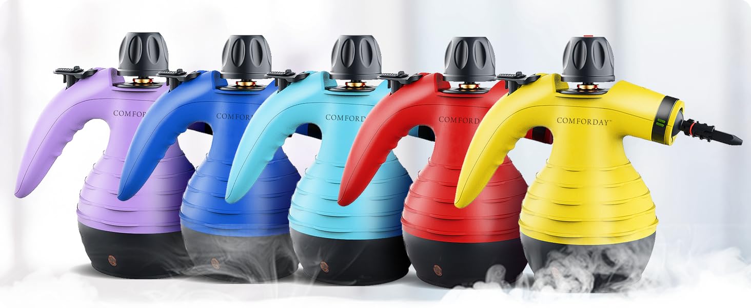 Портативний пароочисник Comforday для дому та авто: видаляє жир, плями та бруд. Зі 9 насадками для чищення диванів, кухні та інших поверхонь.