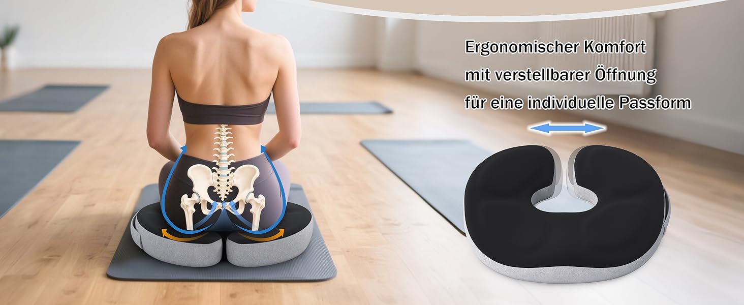 Ортопедична подушка-кільце з ефектом пам'яті для копчика та куксицевого відділу, протигеморройна та протипролежнева подушка для вагітних та реабілітації (Чорна)