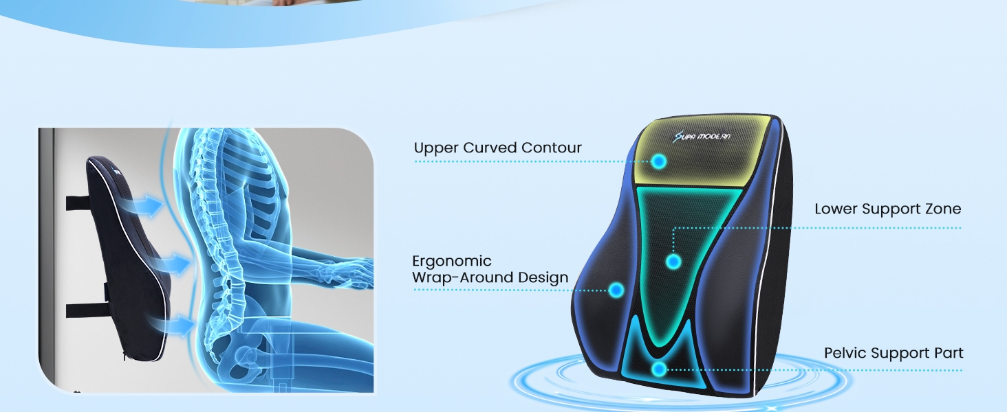 Подушка для попереку SUPA MODERN для офісного крісла та автосидіння, з піни Memory Foam, чорна, велика