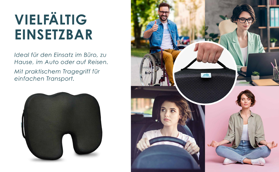 Ортопедична подушка для сидіння Nachtengel з Memory Foam для ергономічного комфорту, полегшення болю в куприку та спині – ідеально для офісного крісла, автосидіння (1 шт, чорний, Medium)