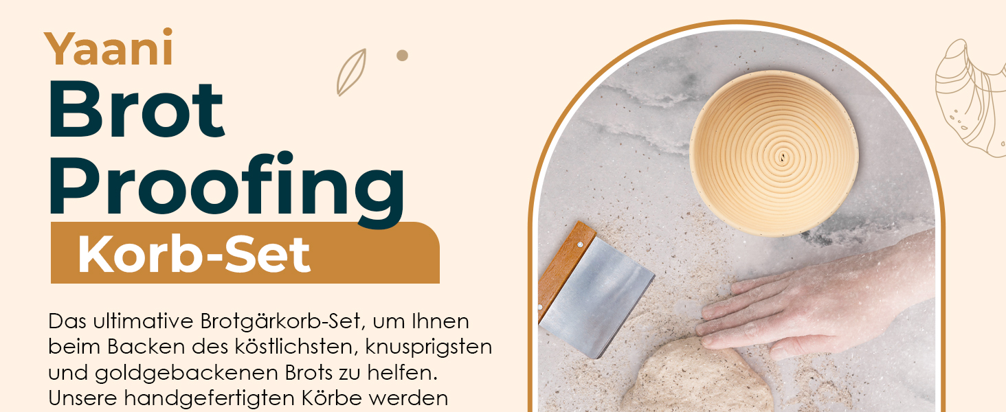 Набір для випікання хліба Yaani: гільзи для бродіння (2 шт.), щітка для тіста, ніж для хліба, 22 см та 25 см