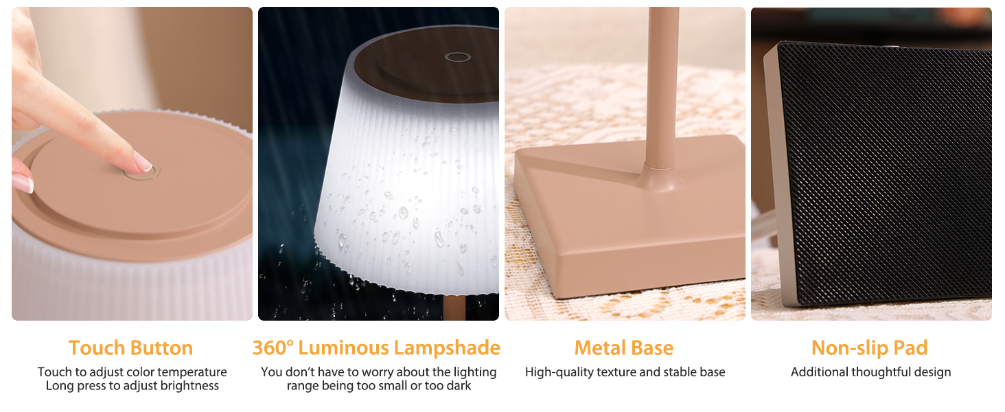 Aigostar LED акумуляторна настільна лампа бездротова, торшер з сенсорним керуванням, 3 режими кольору, IP54 вологозахист, для дому та саду (Світло-коричневий)