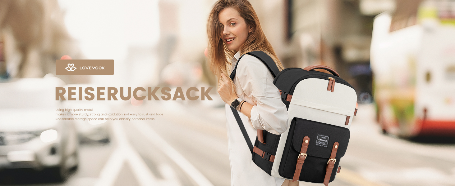 Рюкзак LOVEVOOK для ручної поклажі в літак, жіночий, водонепроникний, універсальний, для ноутбука 17 дюймів, шкільний, для студентів, подорожей, чорний/коричневий, 45x32x15 см
