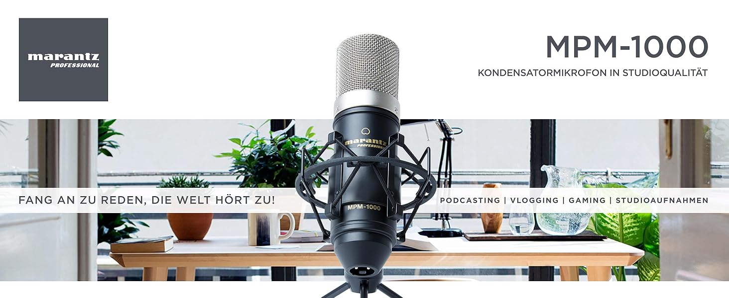 Конденсаторний мікрофон Marantz Professional MPM1000 з поп-фільтром, амортизатором, штативом та XLR кабелем для дому та студії