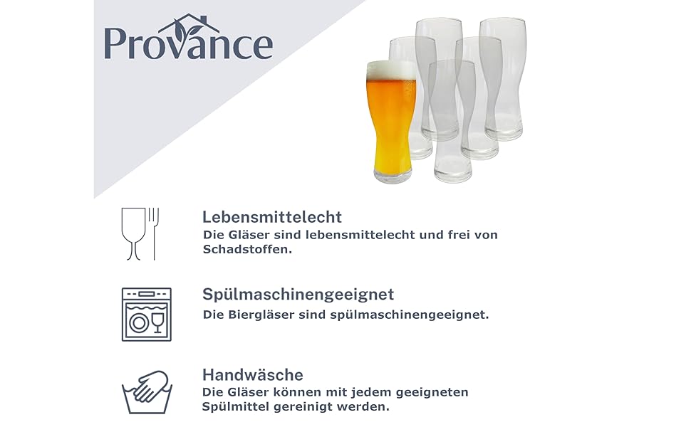 Прованс 6 х пивні келихи келихи для пшеничного пива 500 мл 0,5 літра пивний келих келих для пшеничного пива можна мити в посудомийній машині Ø 8,5 х 20 см без заливки позачасовий дизайн прозоре скло