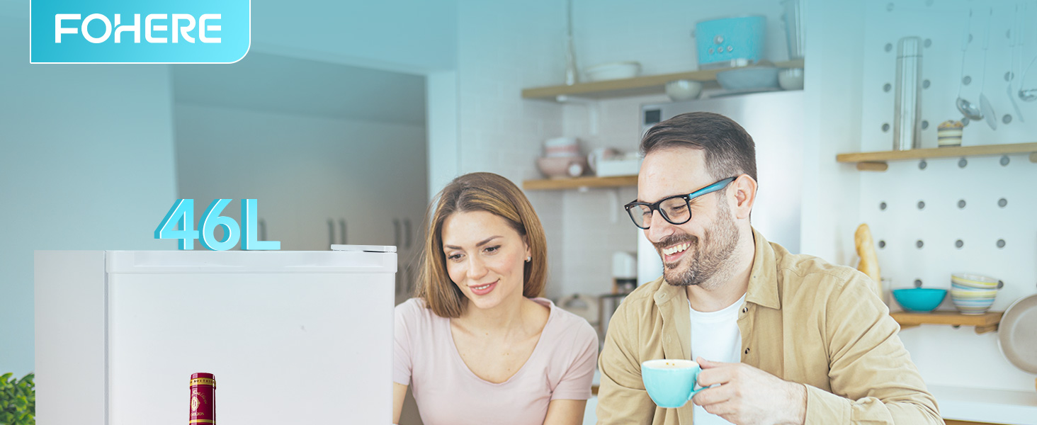Міні-холодильник FOHERE 46L з відділенням для льоду | Компактний холодильник з регулюванням температури, енергозберігаючий, тихий | Ідеальний для офісу, кемпінгу та геймінгу | Змінний бік відкривання дверцят | Білий