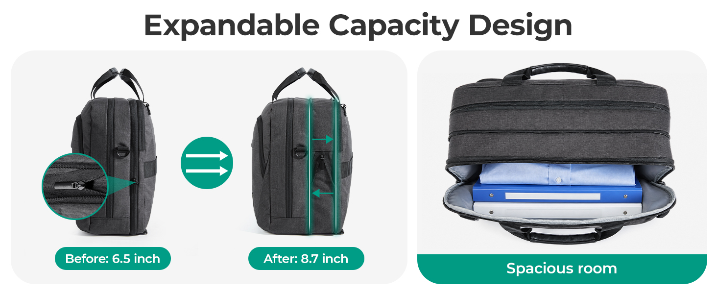 Сумка для ноутбука Bagsmart 17.3 дюймів, розширювана ділова сумка-месенджер для чоловіків та жінок, чохол для ноутбука з замком для офісу та подорожей (Чорний)