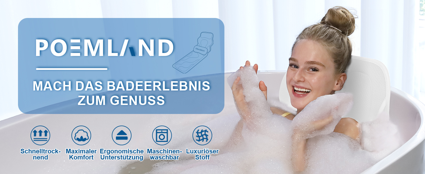 Подушка для ванни Luxus Dicke: повне тіло, підтримка голови, шиї та плечей. Комфорт та розслаблення. Аксесуари для спа.