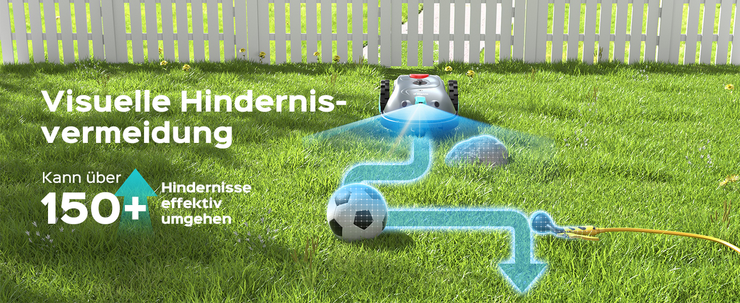 Робот-газонокосилка V100 без обмежувального кабелю з камерою, уникнення перешкод, навігація Vision, акумулятор 4 Ah, 150㎡, запасні леза, спіральне косіння, сірий колір