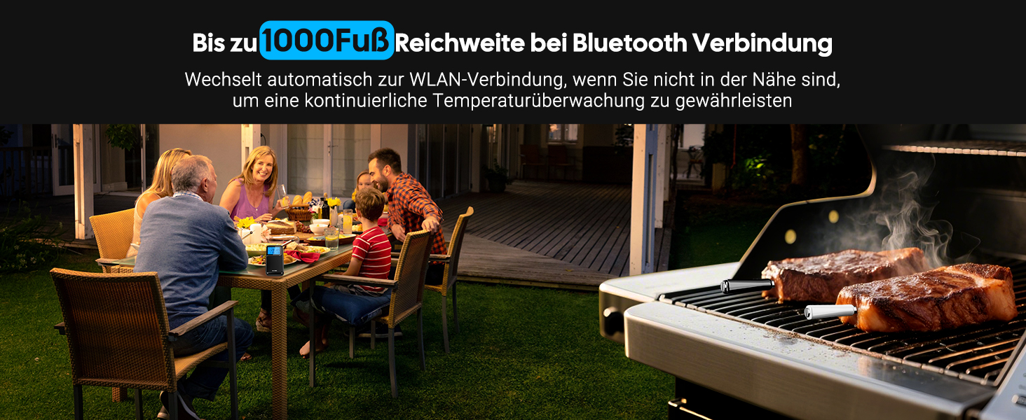 Бездротовий термометр для м'яса INKBIRD INT-12E-BW з Wi-Fi, Bluetooth, 2 зонди, 5 сенсорів. Для гриля, BBQ, духовки, кухні, ротатерії, Airfryer.