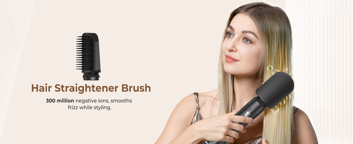 Hairstyler UKLISS Pro 7-в-1 з іонізацією: фен-щітка, кругла щітка, аеробраш для створення локонів (Чорний)