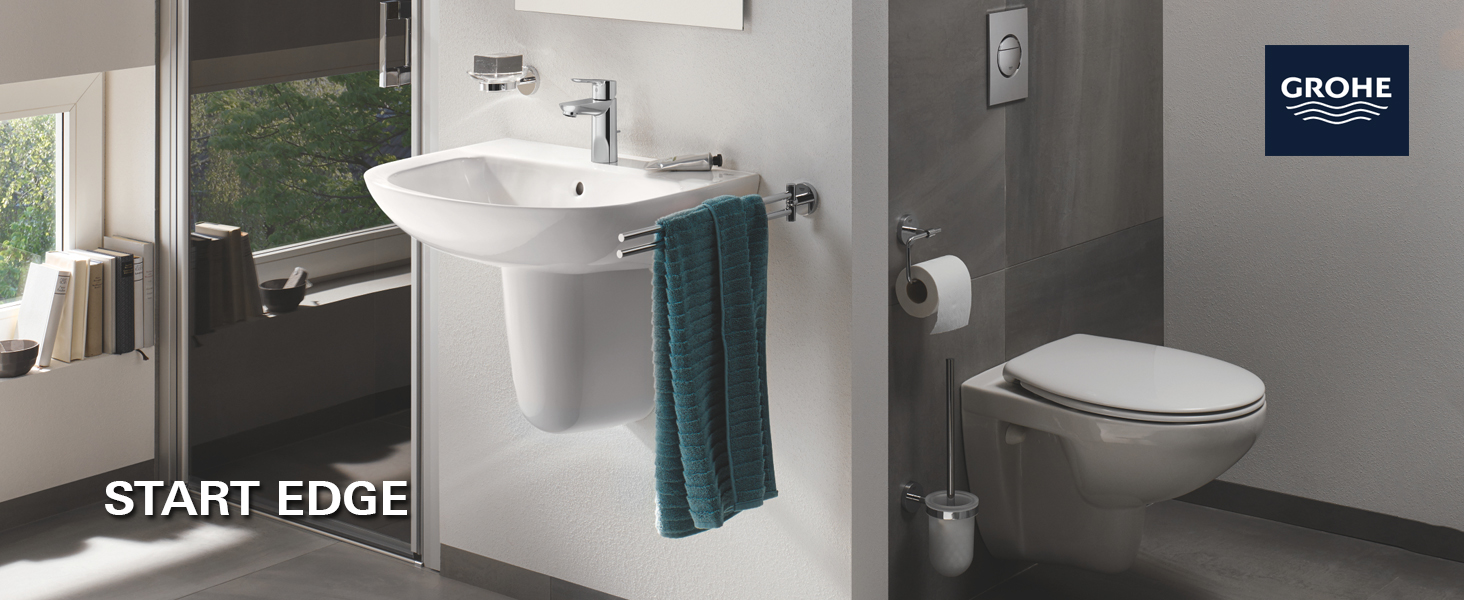 Змішувач для умивальника GROHE StartEdge, економічний, з холодною водою в середній позиції, 15 см, з поп-ап зливом, інструмент 3-в-1, проста установка (хром, XL, Push-Open)