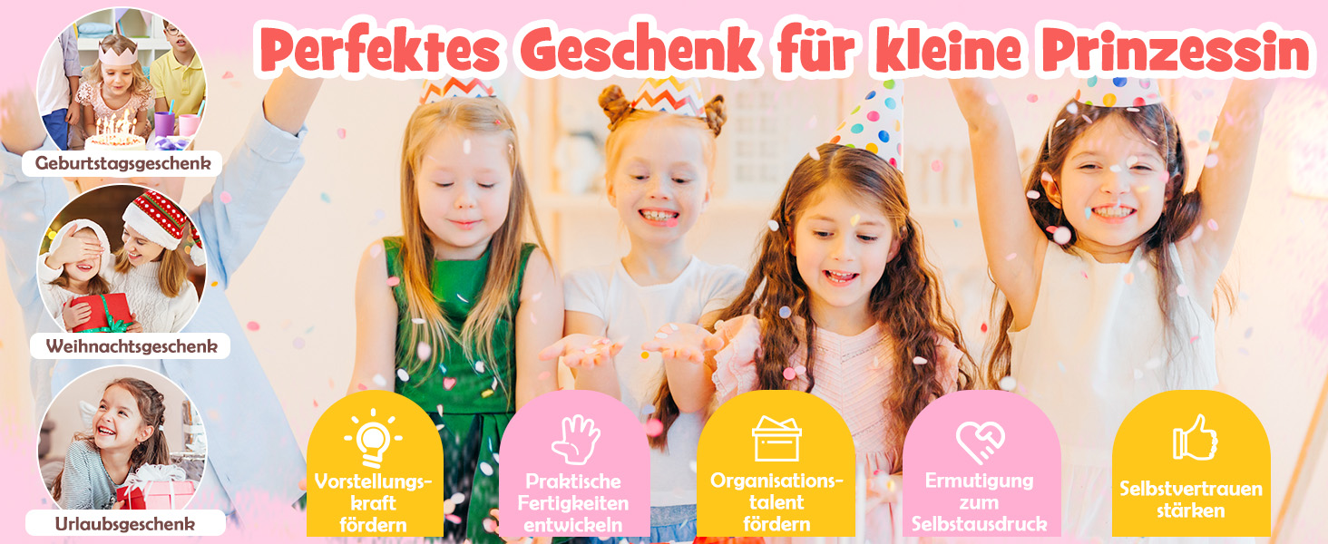 Дзеркальний столик для макіяжу Dreamade 2 в 1 для дівчаток з пуфом та LED-підсвіткою, з ящиком, полицею та шафкою, з дерева (білий)