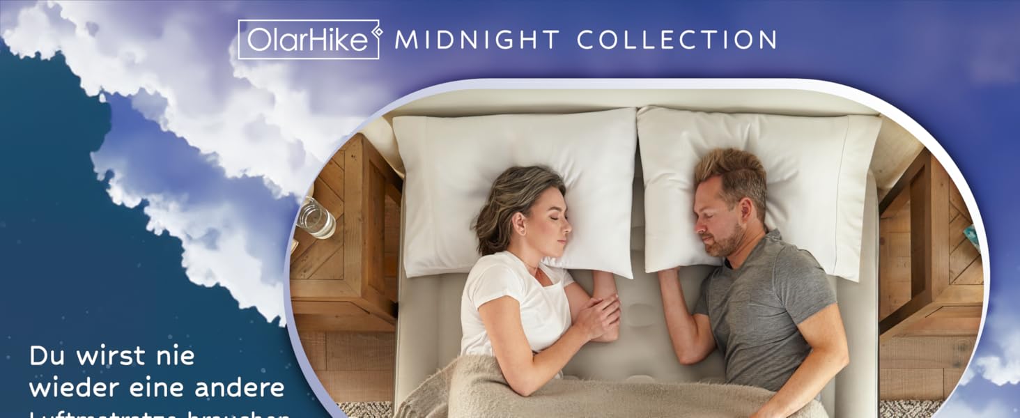 Надувний матрац OlarHike для кемпінгу та дому - 203 x 152 x 46 см, чорний, на 2 особи, XL