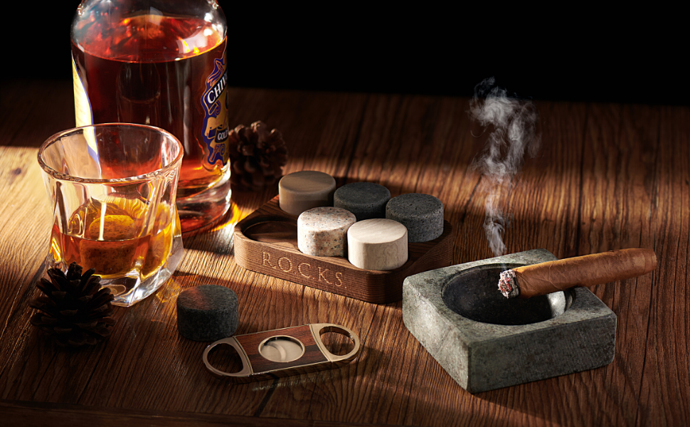 Подарунковий набір Whisky Stones різак для сигар, попільничка та 6 гранітних каменів - розкішна подарункова коробка