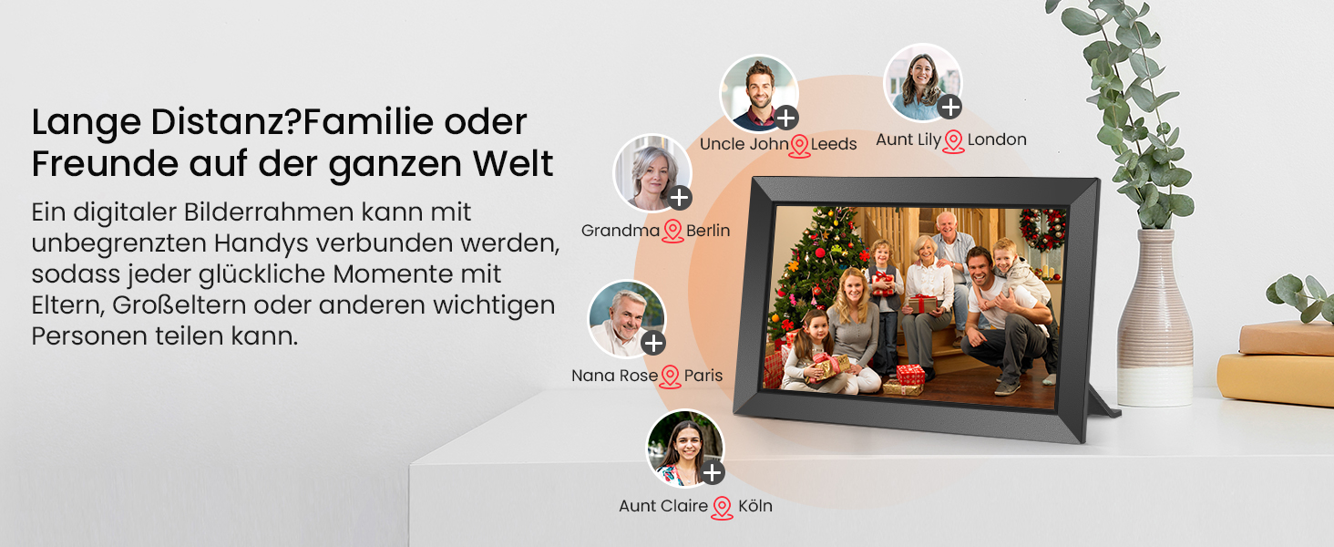 FRAMEO Цифровий фотоальбом 10.1 дюйма з Wi-Fi, IPS сенсорний екран, 32GB пам'яті, автоповорот, чорний