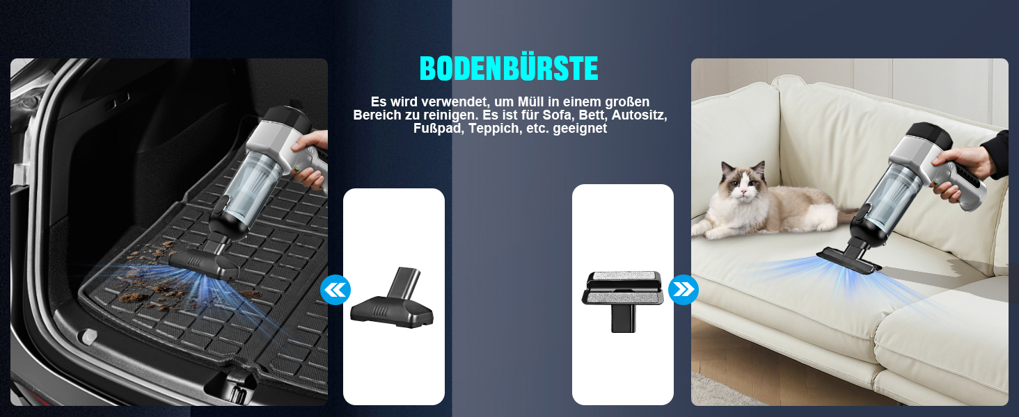 Акумуляторний ручний пилосос 4-в-1 для авто та дому, потужність 25000Па, бездротовий електроповітродув для прибирання шерсті, кухні та ПК, чорний