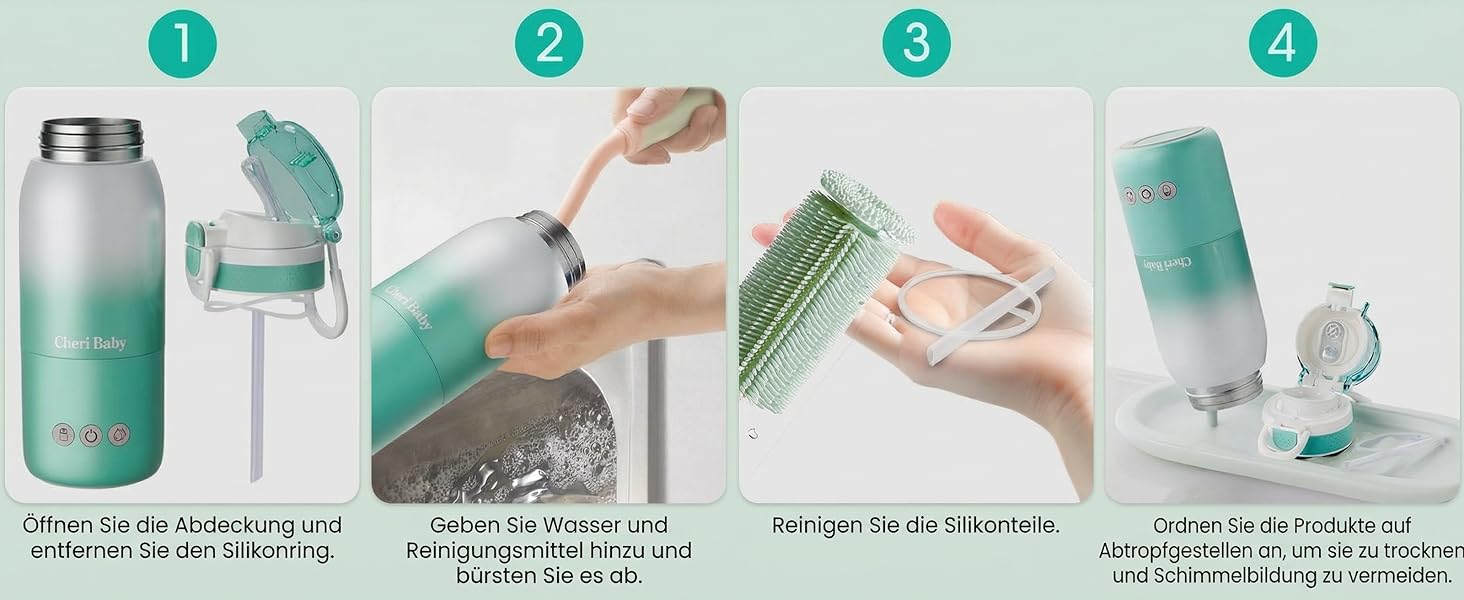 Портативний підігрівач пляшечок для дитини, швидкий нагрів, акумулятор 12000mAh, 2 режими нагріву (молоко/вода), об'єм 355мл, кришка з трубочкою