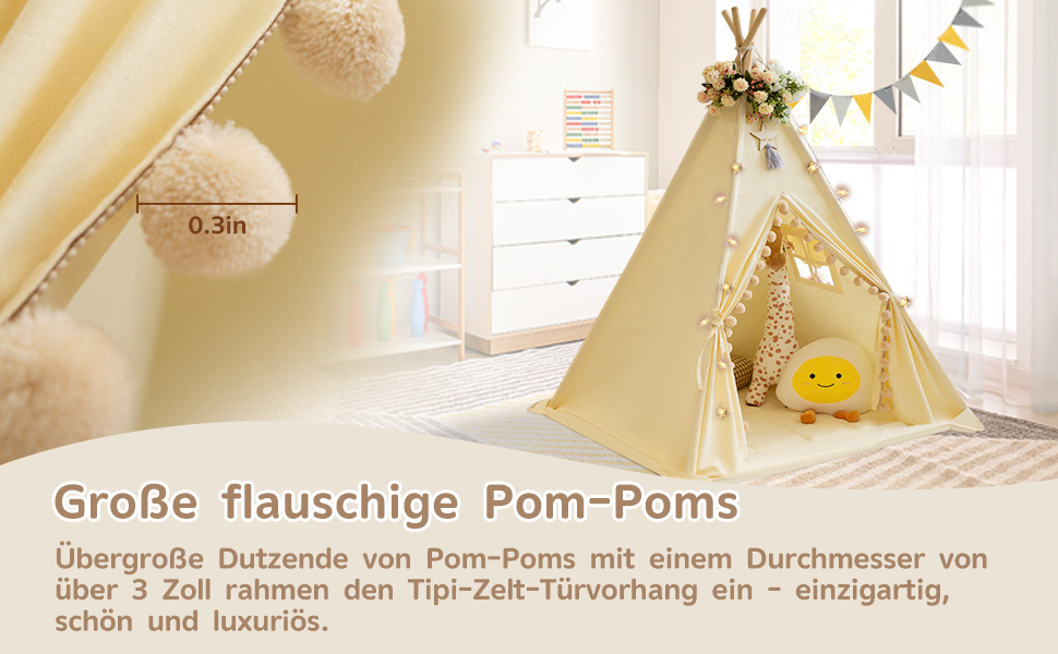 Дитяче намет Tipi з м'якою матрацом, бавовна, канвас. Намет Tipi для дітей з гірляндою зірочок, сумкою, прапорцем (білий)