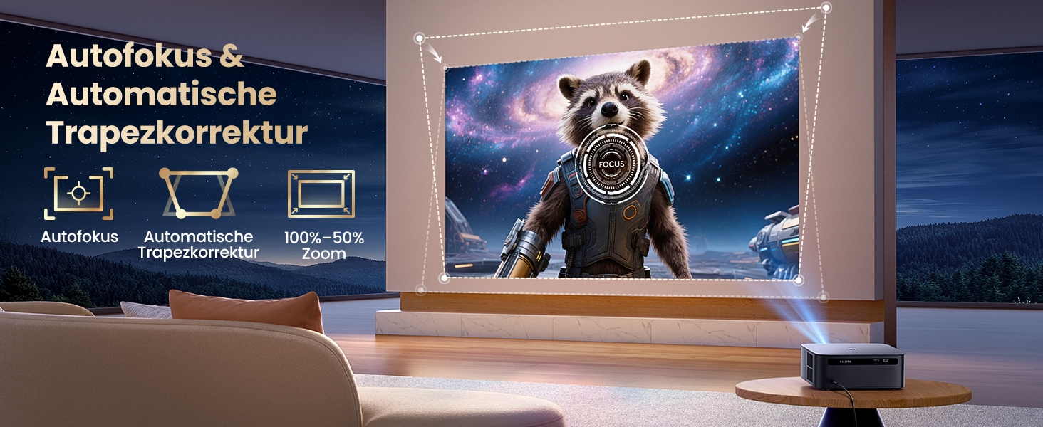 Beamer 4K для дому з Google TV, 1200 ANSI, Netflix, FHD 1080p, автофокус, корекція трапеції, 20W, WiFi6, Bluetooth, для вулиці, чорний