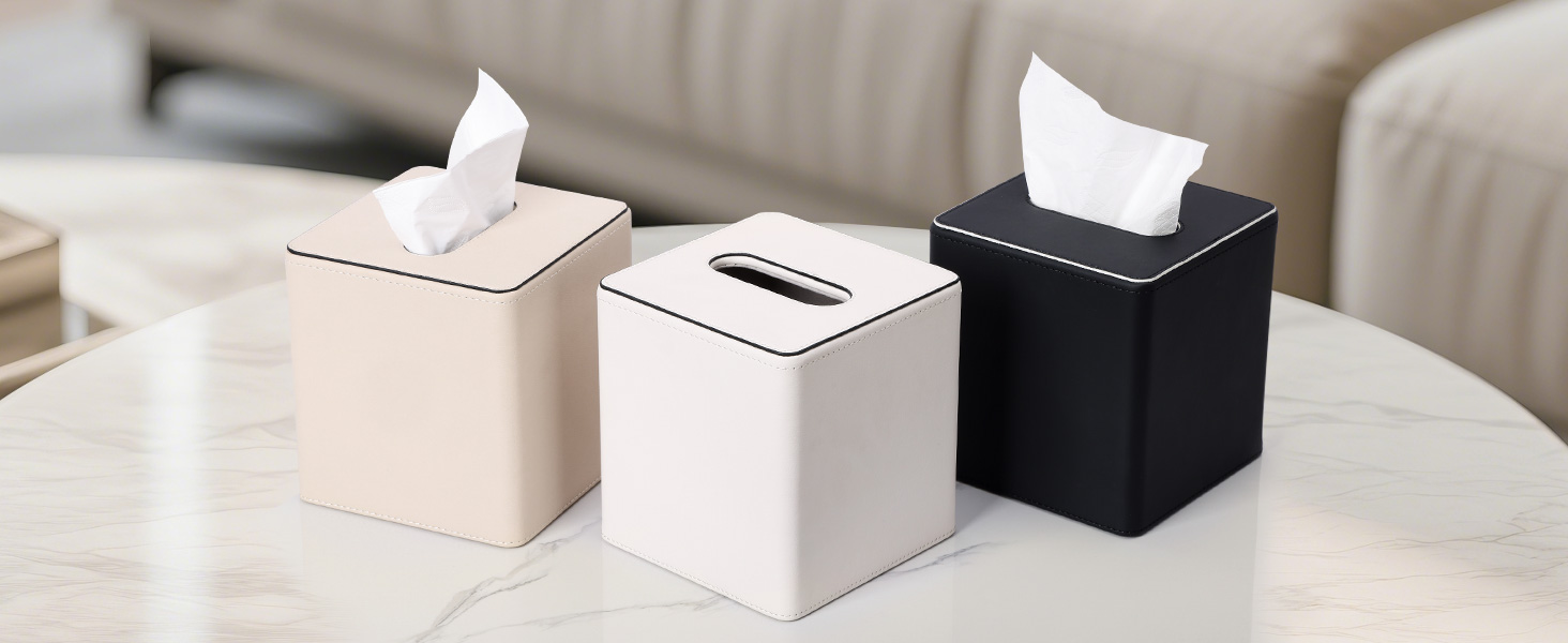 Склянка для серветок KINGFOM з PU шкіри, квадратна, для офісу/авто/дому (слонова кістка)
