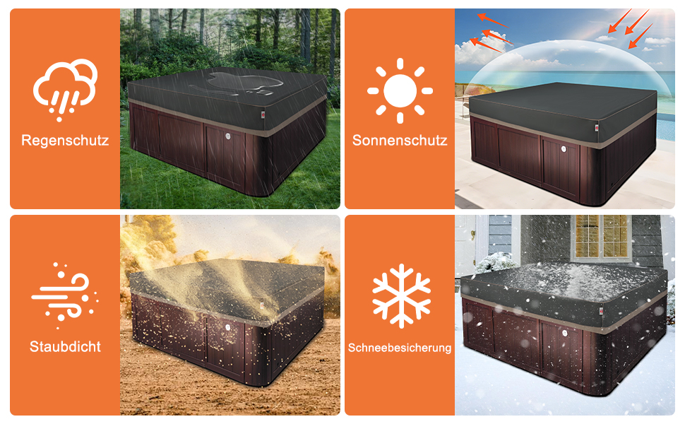 Водонепроникний чохол для прямокутного басейну та джакузі 220x220x85 см, захисна кришка з тканини 420D Oxford з UV-захистом від пилу та бруду