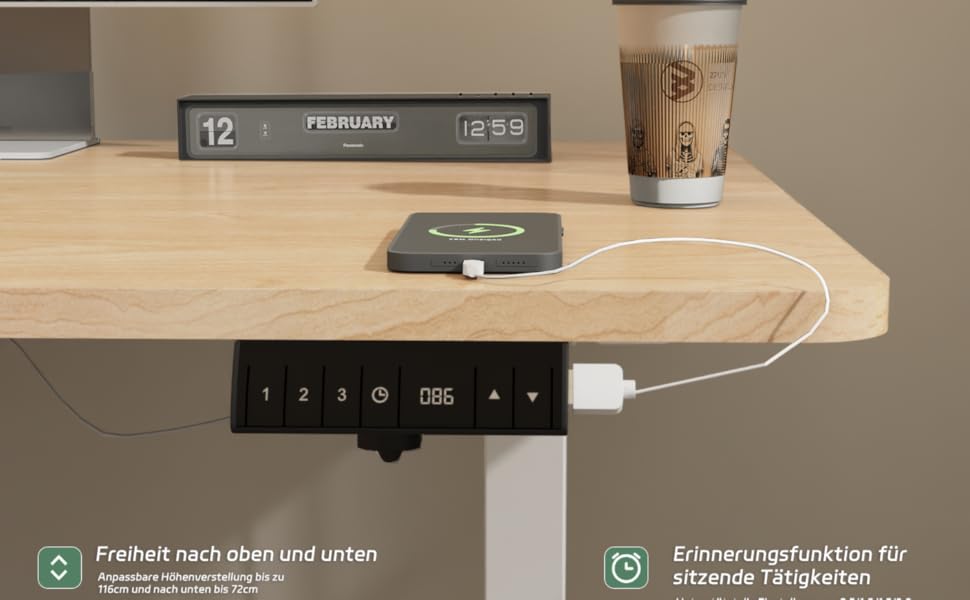 Регульований за висотою стіл Airfish з USB-портом, електричний, з органайзером для кабелів, комп'ютерний/офісний стіл, стоячий стіл з нагадуванням про сидячий режим, 160x80 см, Бежево-білий