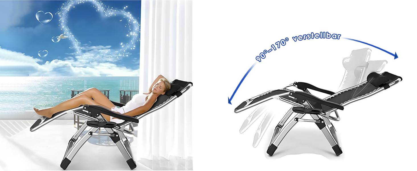 Розкладний шезлонг для саду та відпочинку на природі - 200 кг, срібний (83 см)