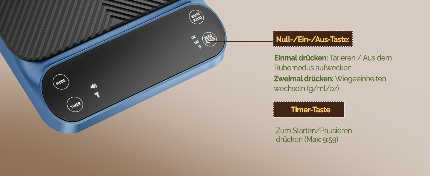 Ваги для кави Maestri House S3 з таймером, 3 кг/0,1 г, перезаряджувані, цифрові, для еспресо, з 3 режимами заварювання, регульованими пропорціями та індикатором потоку, для Pour Over, French Press (блакитні)