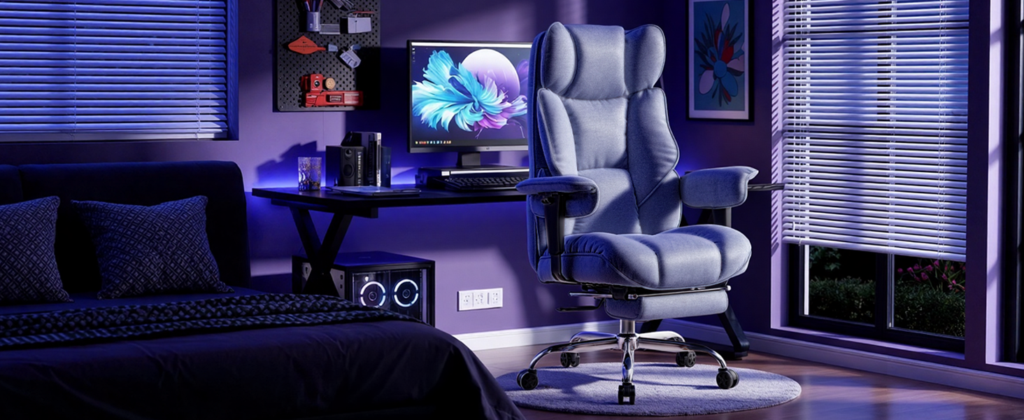 Ергономічний офісний крісло Efomao XXL до 200 кг з підставкою для ніг, чорний. Крісло для дому та офісу з товстою подушкою та високою спинкою.