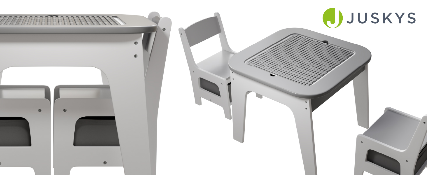 Дитяча меблева група Juskys Milou: стіл та 2 стільці - дерев'яний дитячий столик з місцем для зберігання, сірий колір