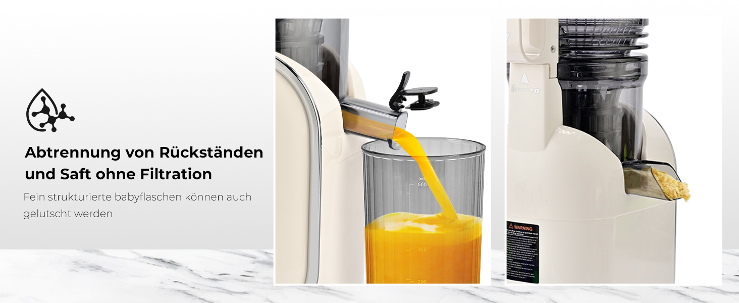 Електричний соковичавник SUSTEAS, 133 мм, повільний віджим, 300 Вт, 1.5 л, для цілих фруктів та овочів, легкий у чищенні, висока вихідність соку, білий