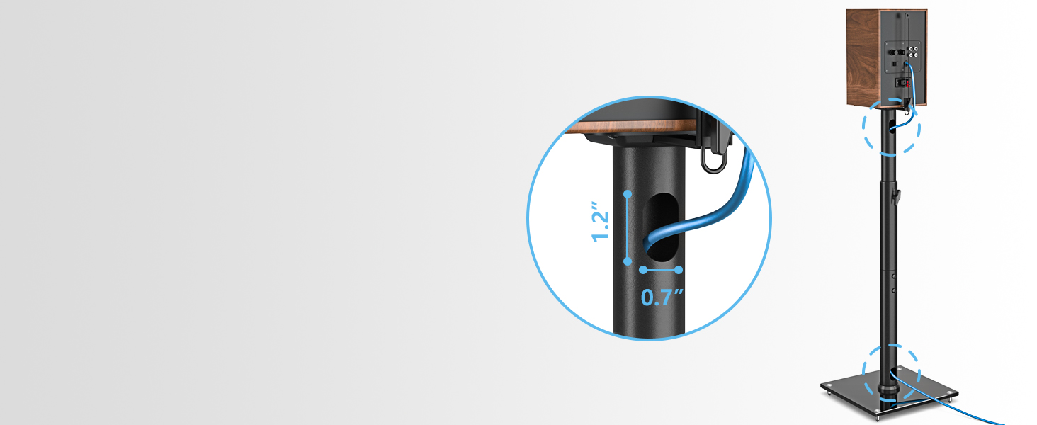 Підставка для колонок 5Rcom з кабелепроводом, регульована по висоті, пара. Підходить для саундбарів, студійних моніторів та колонок. Максимальне навантаження: 5 кг