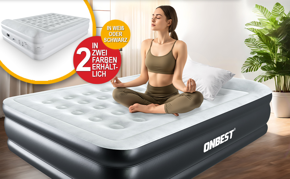 Надувне ліжко самостійно надувне – для 2 осіб – 203 x 152 x 46 см – з електричним насосом – надувне ліжко для гостей за 3-5 хвилин – вбудована подушка (Чорний)