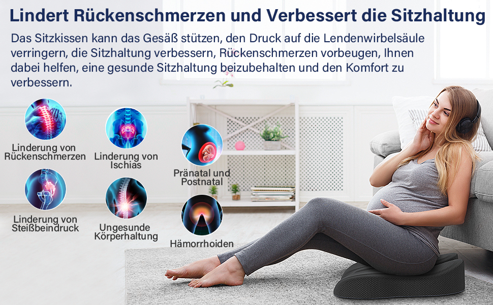 Ортопедична подушка для сидіння, ергономічна подушка для офісного крісла, подушка для куприка, комфортна подушка для стільця, зняття стресу, подушка для стільця, сидіння для автомобіля та офісу - чорна