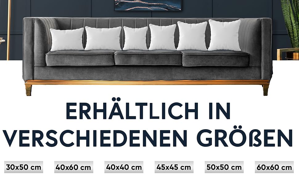 Подушки з нетканим наповнювачем, внутрішні подушки, диванні подушки приблизно 50x50 см - 440 г з гофрованим порожнистим волокном (тверде) (30 x 50 см), 6 Pack