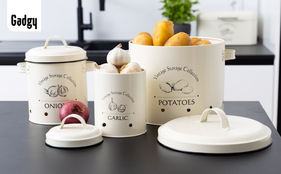 Набір контейнерів для зберігання картоплі, цибулі та часнику Gadgy | 3 шт. | Сільський стиль