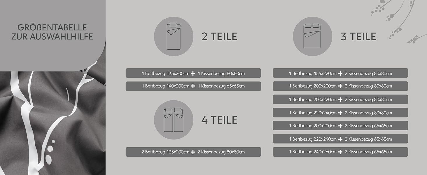 Комплект постільної білизни Dreamzie 200x200 см з 2 наволочками 80x80 см, сірий гілковий малюнок, для дорослих, 100% мікрофібра, сертифікат Oeko TEX