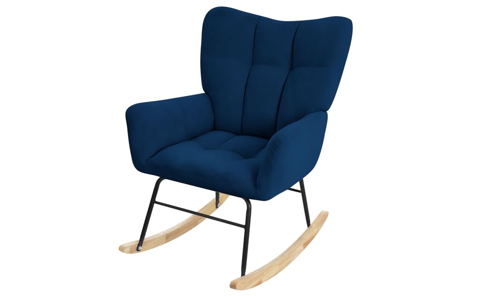 Крісло-гойдалка ML-Design з оббивкою під фліс, дерев'яні полози, блакитне. Крісло для відпочинку в вітальню, спальню або на балкон