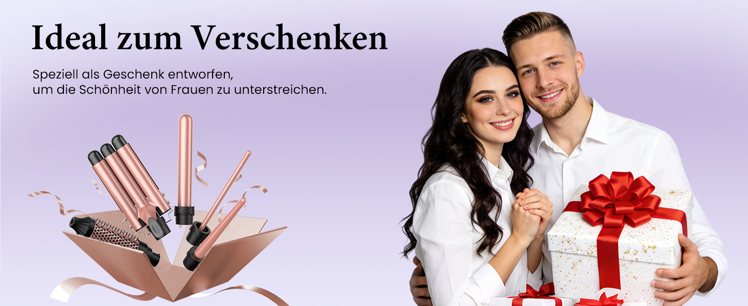 Набір для створення локонів BESTOPE PRO 5 в 1 з LED-дисплеєм: 3 насадки, регулювання температури, рукавичка, кліпси, рожеве золото