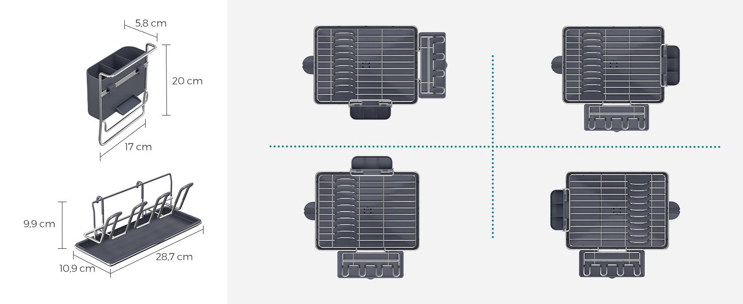 Стійка для сушіння посуду SONGMICS з нержавіючої сталі, з піддоном, для кухні, 31,7 x 57,2 см, срібно-сіра