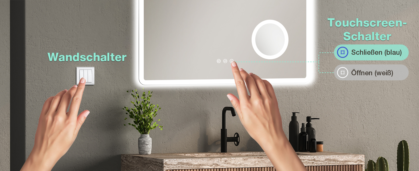 Дзеркало для ванної кімнати GIMBELEN LED з підсвічуванням 80x60 см, прямокутне, сенсорне керування, регульована яскравість, 3 кольори світла, антизапар, для вертикального/горизонтального монтажу