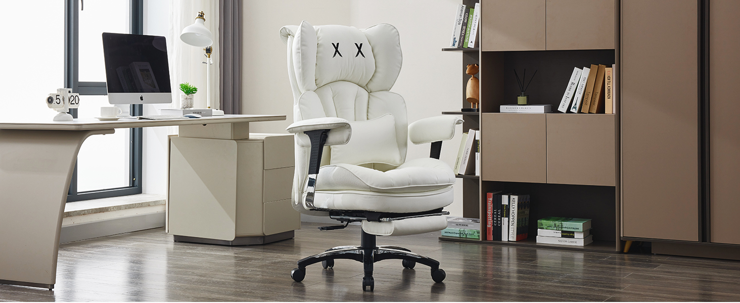 Ергономічне офісне крісло Efomao з PU шкіри для дому та офісу, 200 кг, з підставкою для ніг та підтримкою попереку, чорне