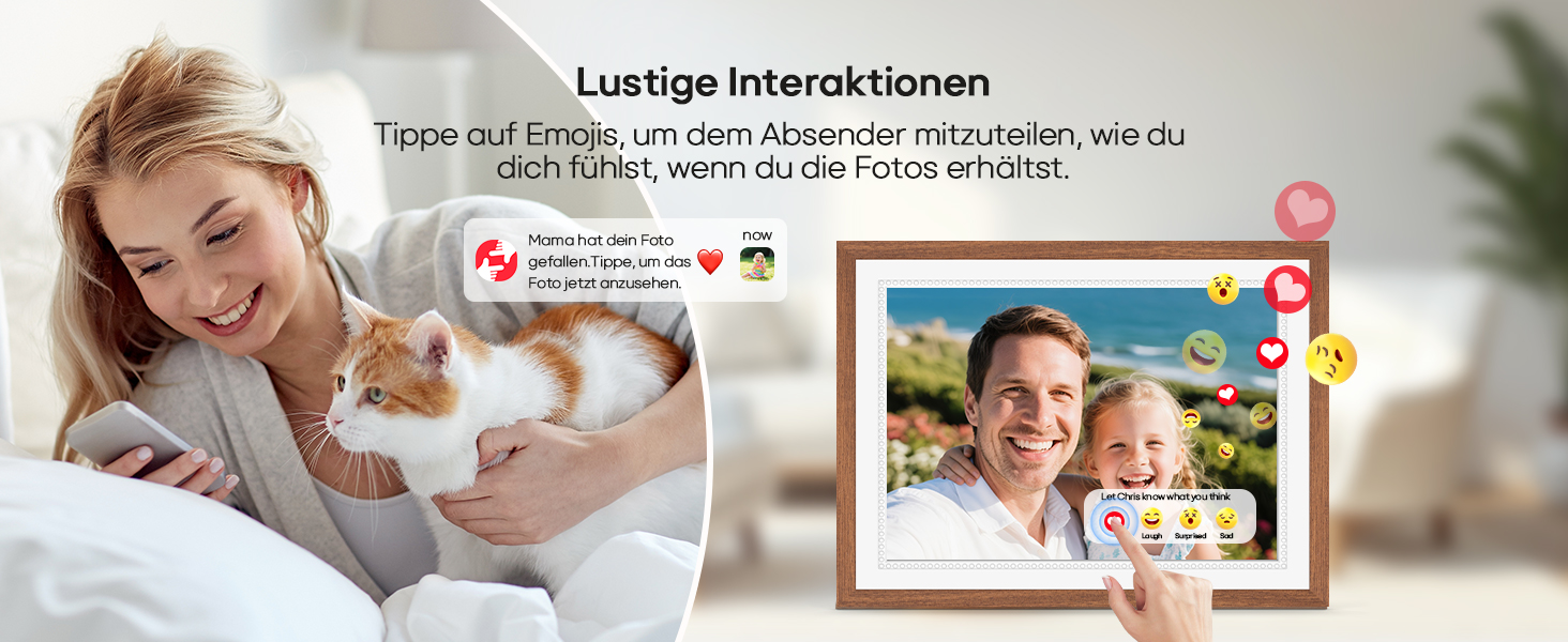 Frameo Цифровий фоторамка 10,1 дюйма, HD 1280*800 IPS сенсорний екран, 32GB пам'ять, автоповорот, Frameo App для обміну фото та відео, 15 дерев'яних текстур (білий)